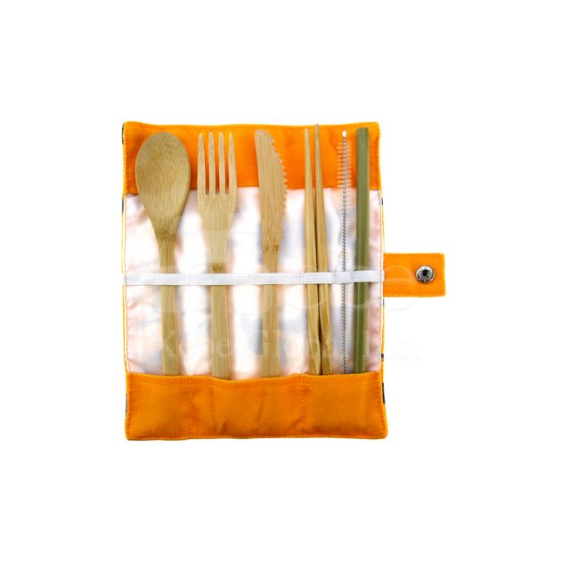 Bamboo tableware orange cutlery bag  customized 