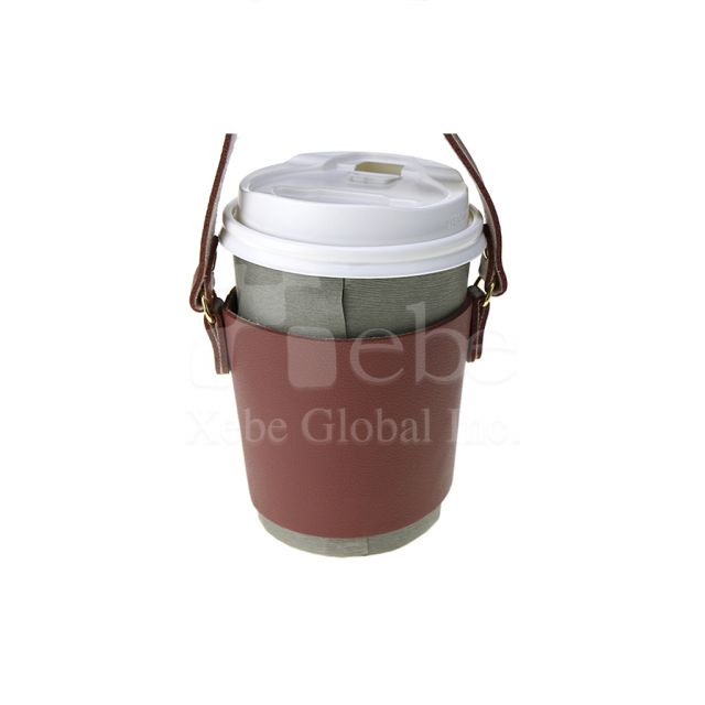 Coffee leather custom cup sleeve bag