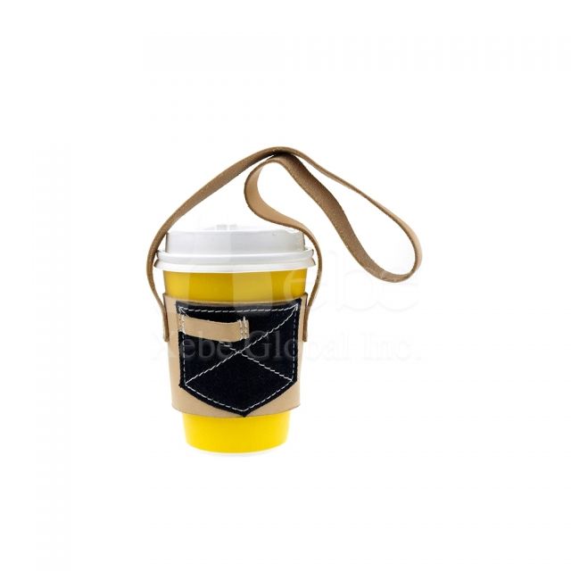 Denim Style Leather Cup Sleeve Bag Imprinted promotional products