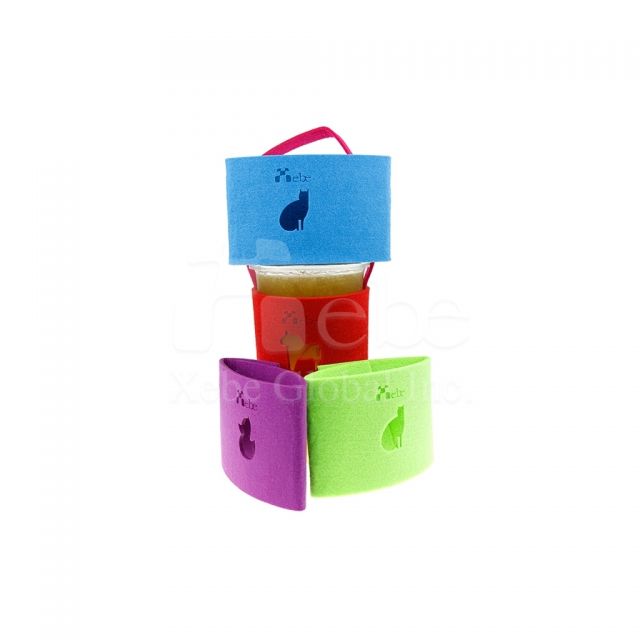 Colorful Logo wool felting Custom Cup Sleeve Bag business promotional gifts
