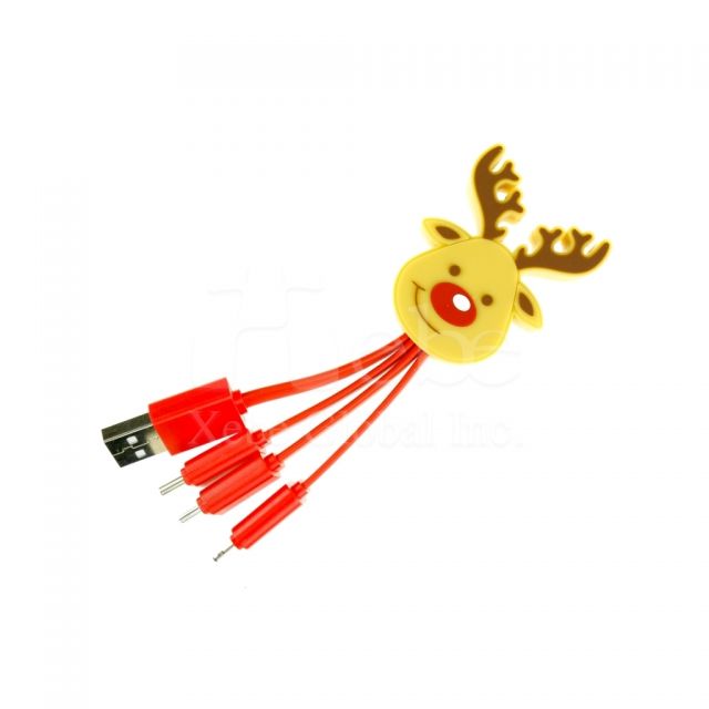 Reindeer 3 in 1 custom charging cable Customized  PVC  shape charging cable 