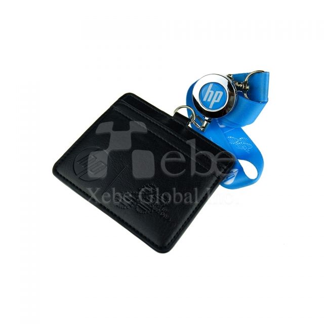Custom black leather card holder 