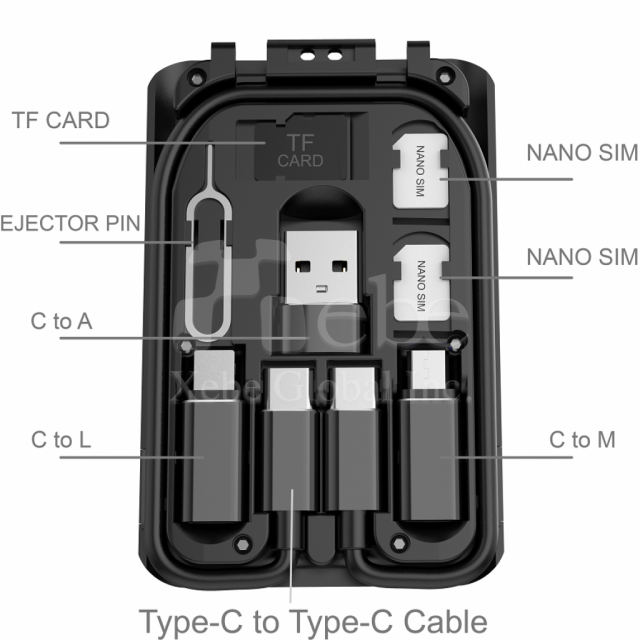 Custom traveling charging cable case All in one Charging USB cable set