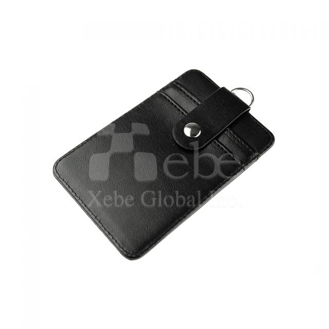 Custom black leather id badge holder 