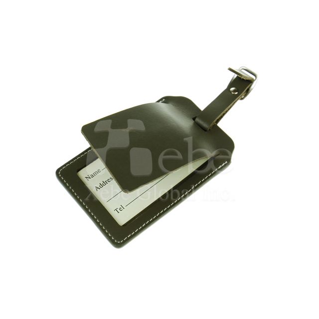 Green color leather luggage tag