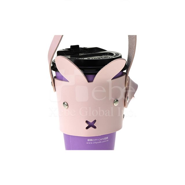 Pink rabbit shaped leather cup sleeve bag
