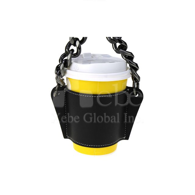 Black leather chain style cup sleeve bag
