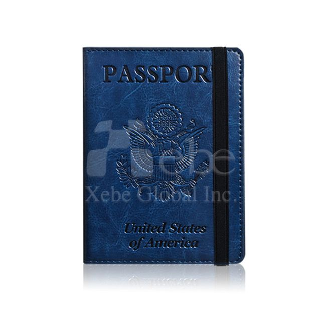 dark blue custom passport holder with strap 