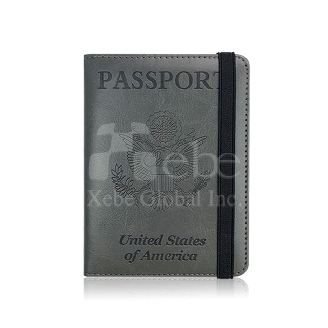 dark grey custom passport holder with strap