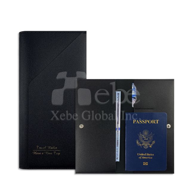 custom black long passport holder with button