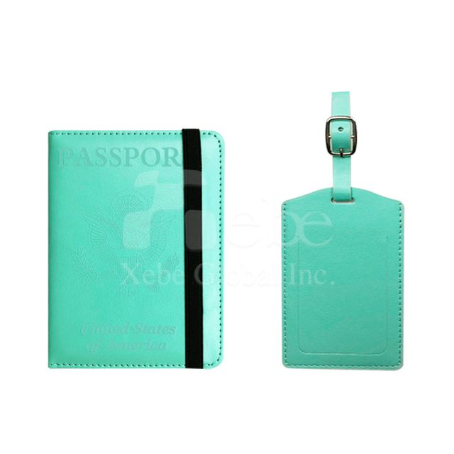blue custom luggage tag and passport holder set