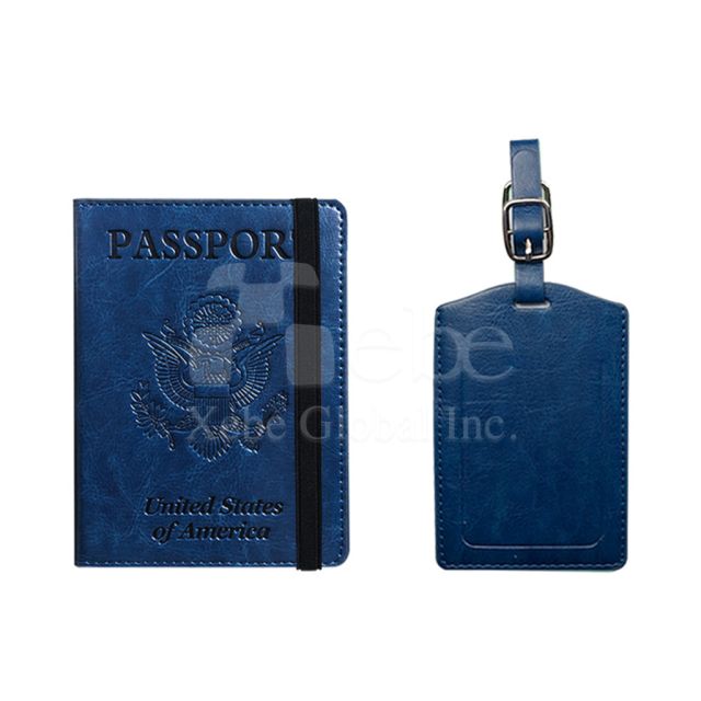 dark blue luggage tag and passport holder set