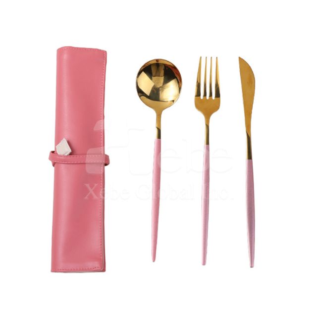 eco friendly cutlery set leather holder