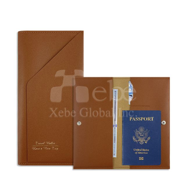 brown long leather passport holder