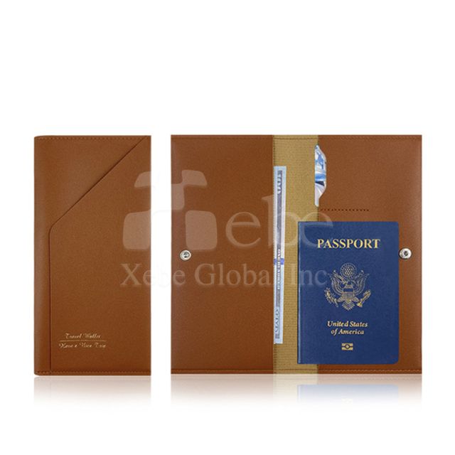 brown long leather passport holder