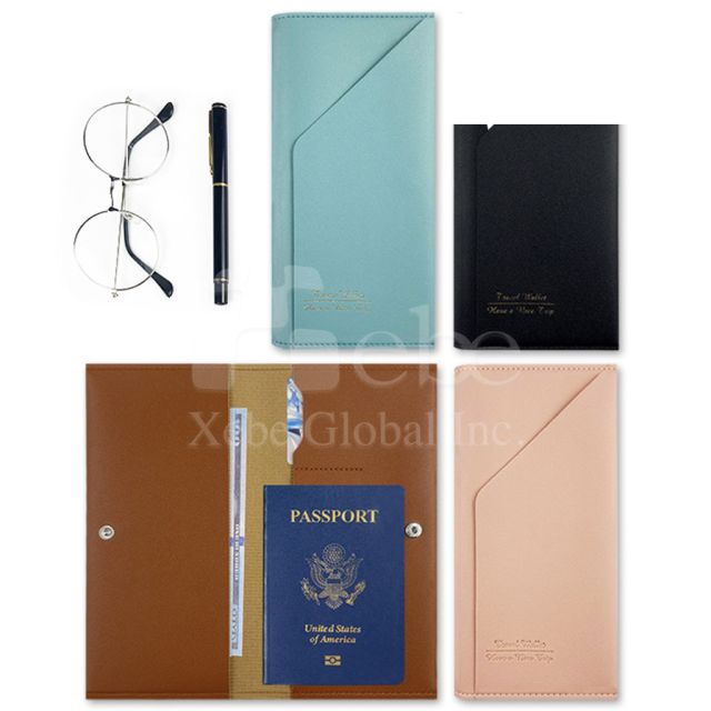 brown long leather passport holder