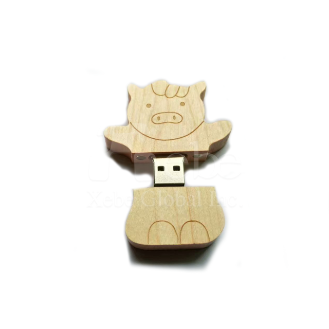 happy pig wooden usb flash drive school gift