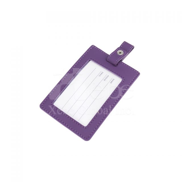 purple leather luggage tag