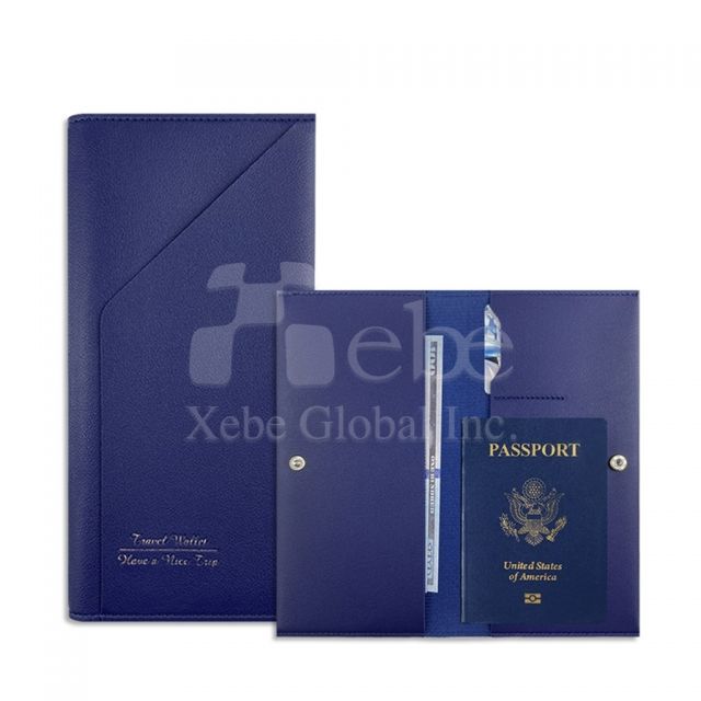 customized dark blue leather passport holder