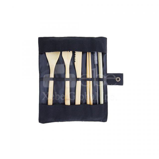 black cloth bag bamboo eco friendly tableware set