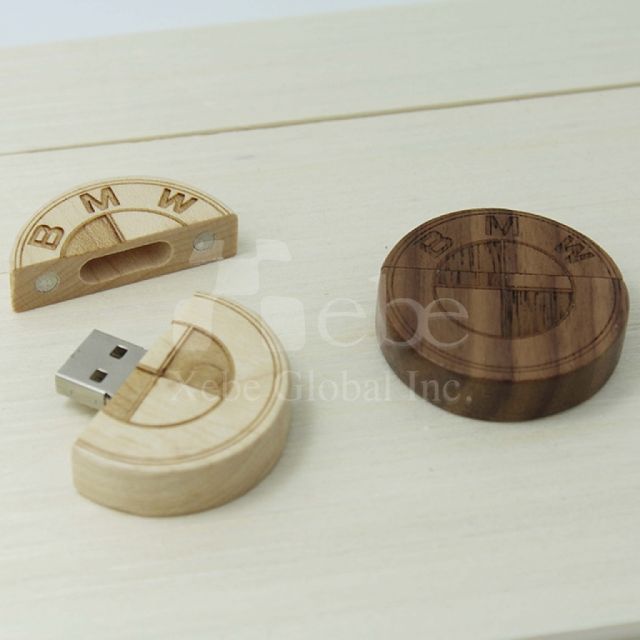 round logo wooden pen drive