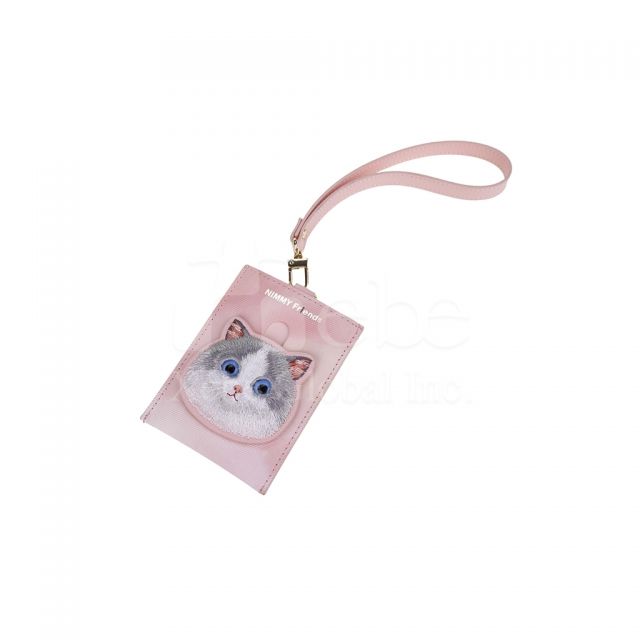 custom cat embroidered leather card holder