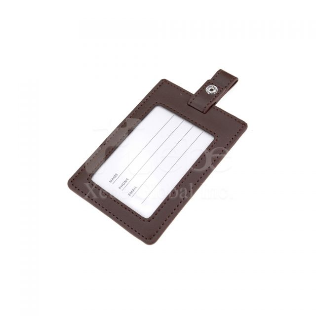 brown red leather luggage tag