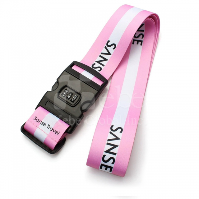 pink and white code luggage straps