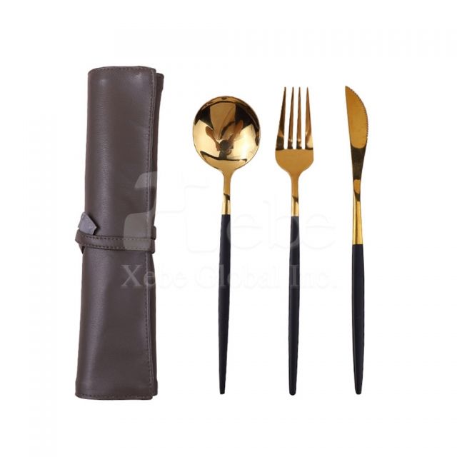 grey leather eco-friendly cutlery set