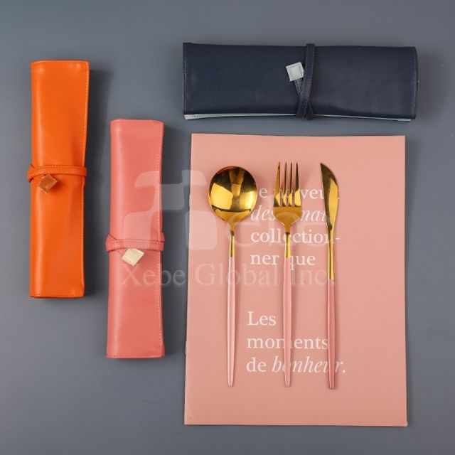 grey leather eco-friendly cutlery set