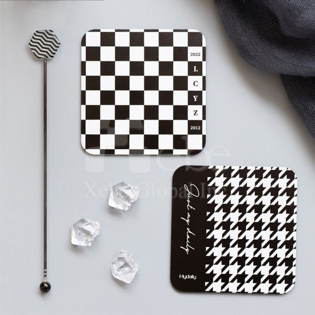 black and white striped coaster