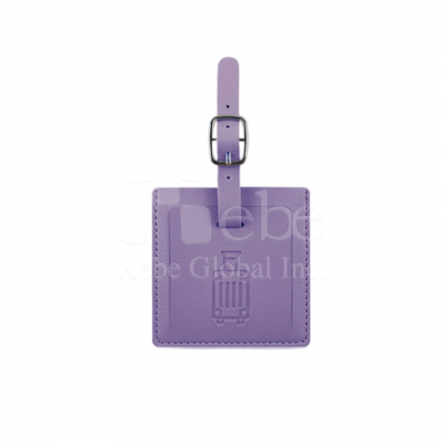 purple square leather luggage tag