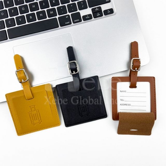 purple square leather luggage tag
