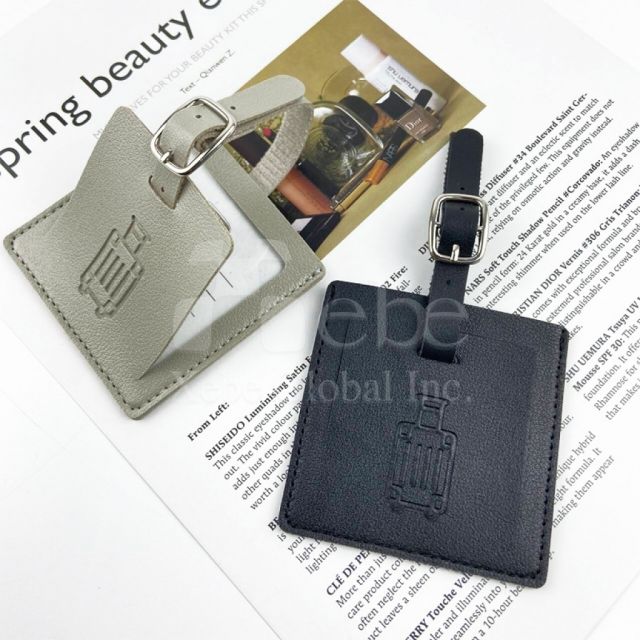 purple square leather luggage tag