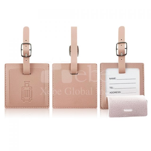 pink leather square luggage tag