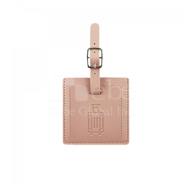 pink leather square luggage tag