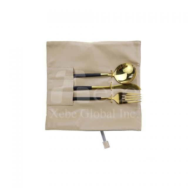 pink leather eco friendly cutlery set