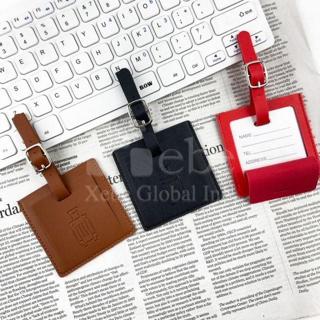gray square luggage tag customization