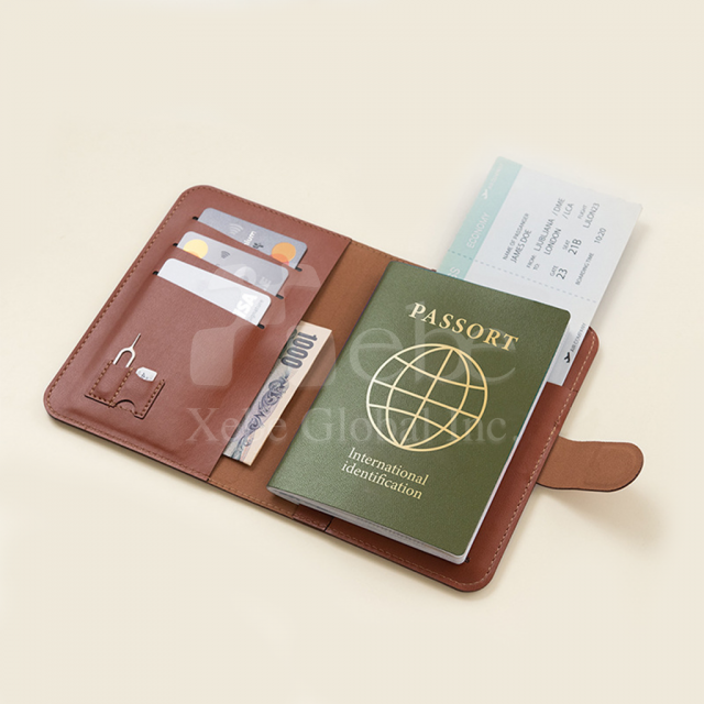 brown leather passport holder