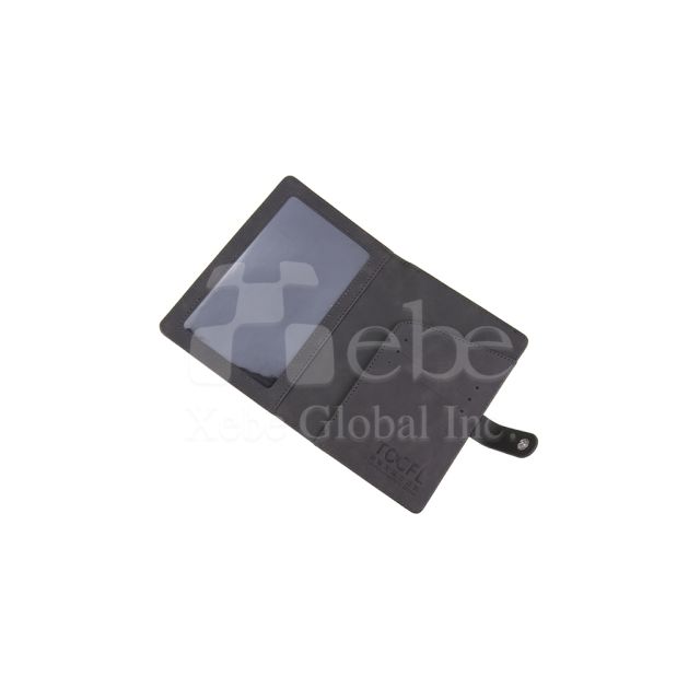 logo gray leather passport holder