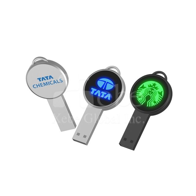 classic flash drive with a glowing keychain