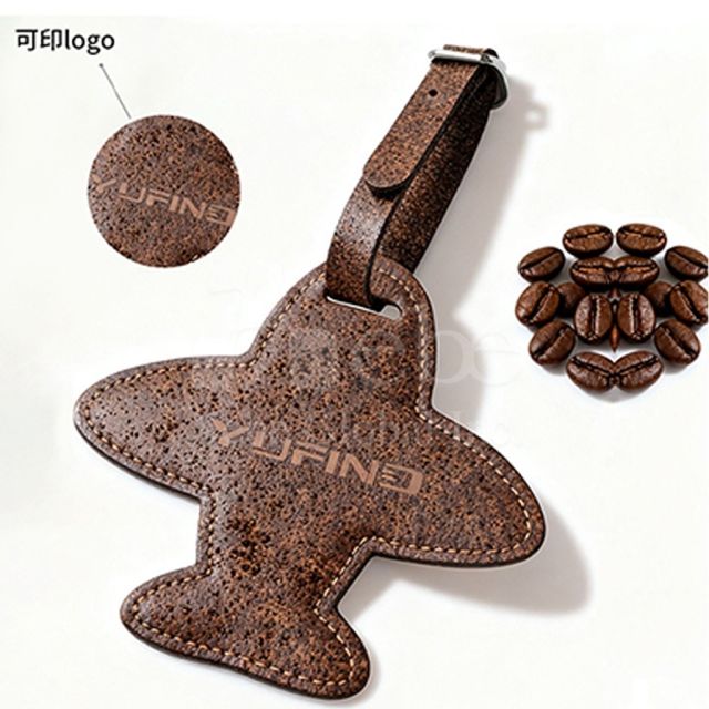 eco friendly airplane shaped luggage tag made from coffee grounds