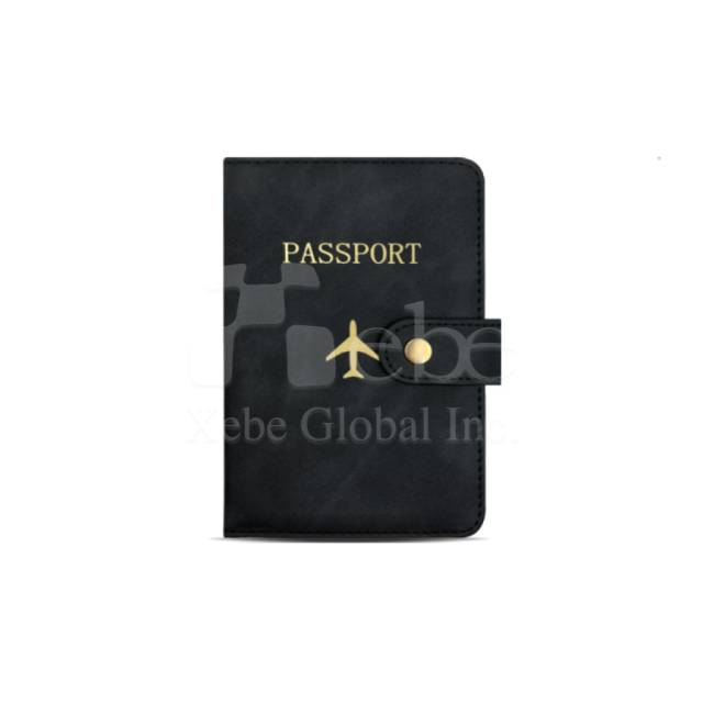 customized black leather passport holder with snap closure