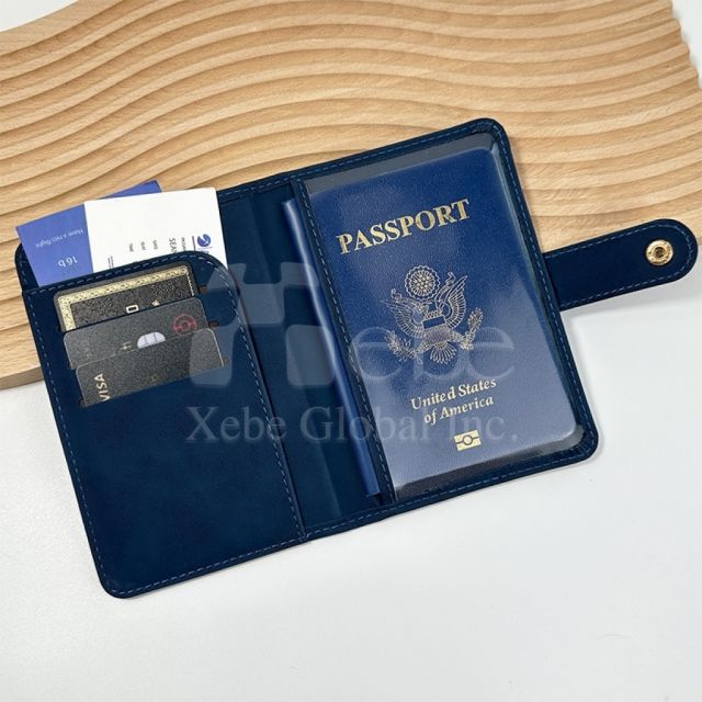 customized black leather passport holder with snap closure