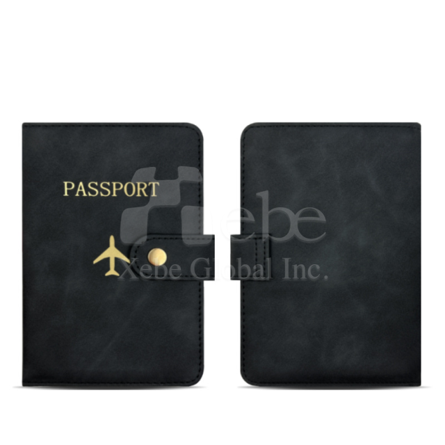 customized black leather passport holder with snap closure