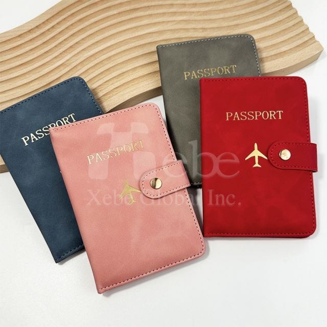 customized black leather passport holder with snap closure