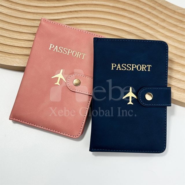 customized black leather passport holder with snap closure