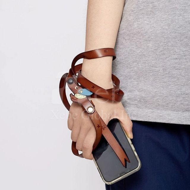customized leather puppy phone lanyard