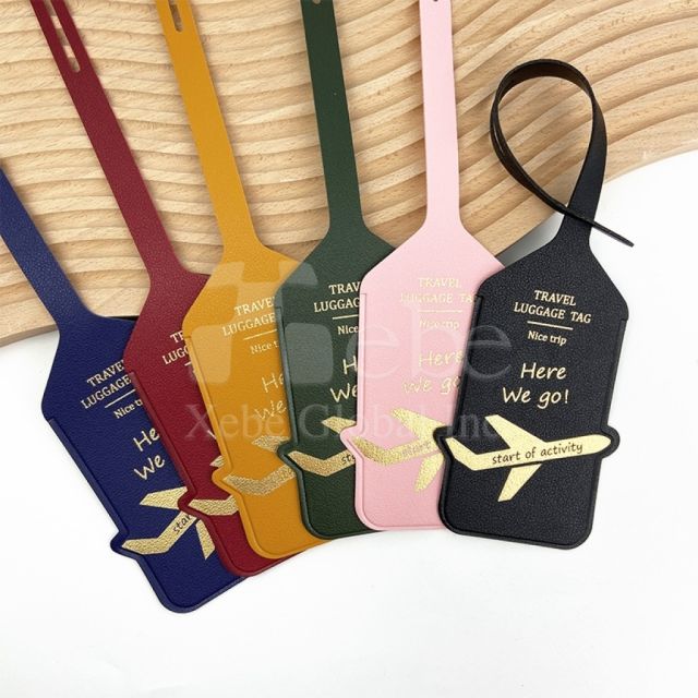 PU leather gold foil airplane luggage tag